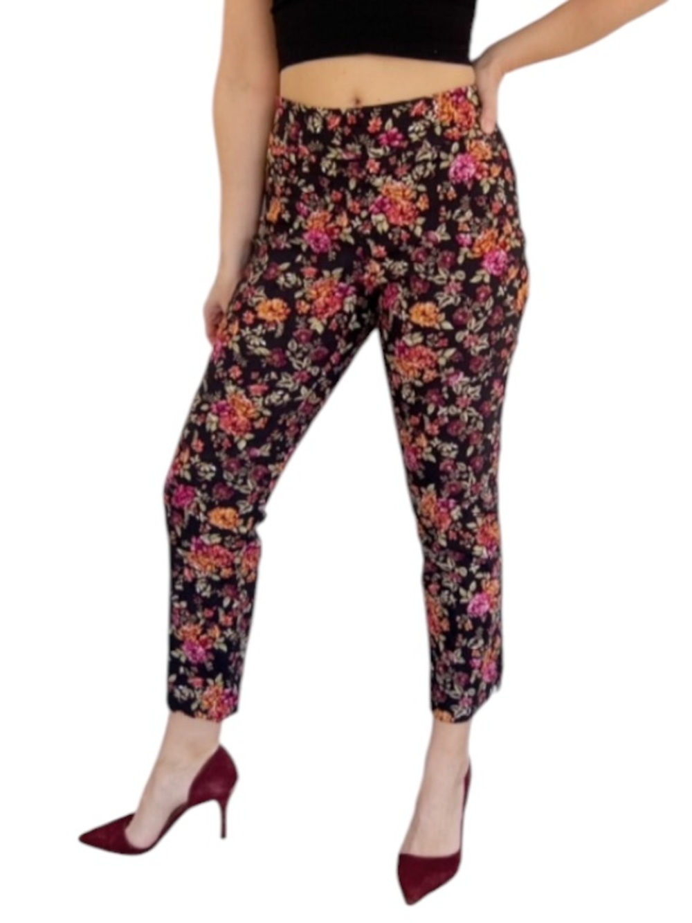 Counterparts pink orange floral spandex stretch ankle skinny pants size 10P
